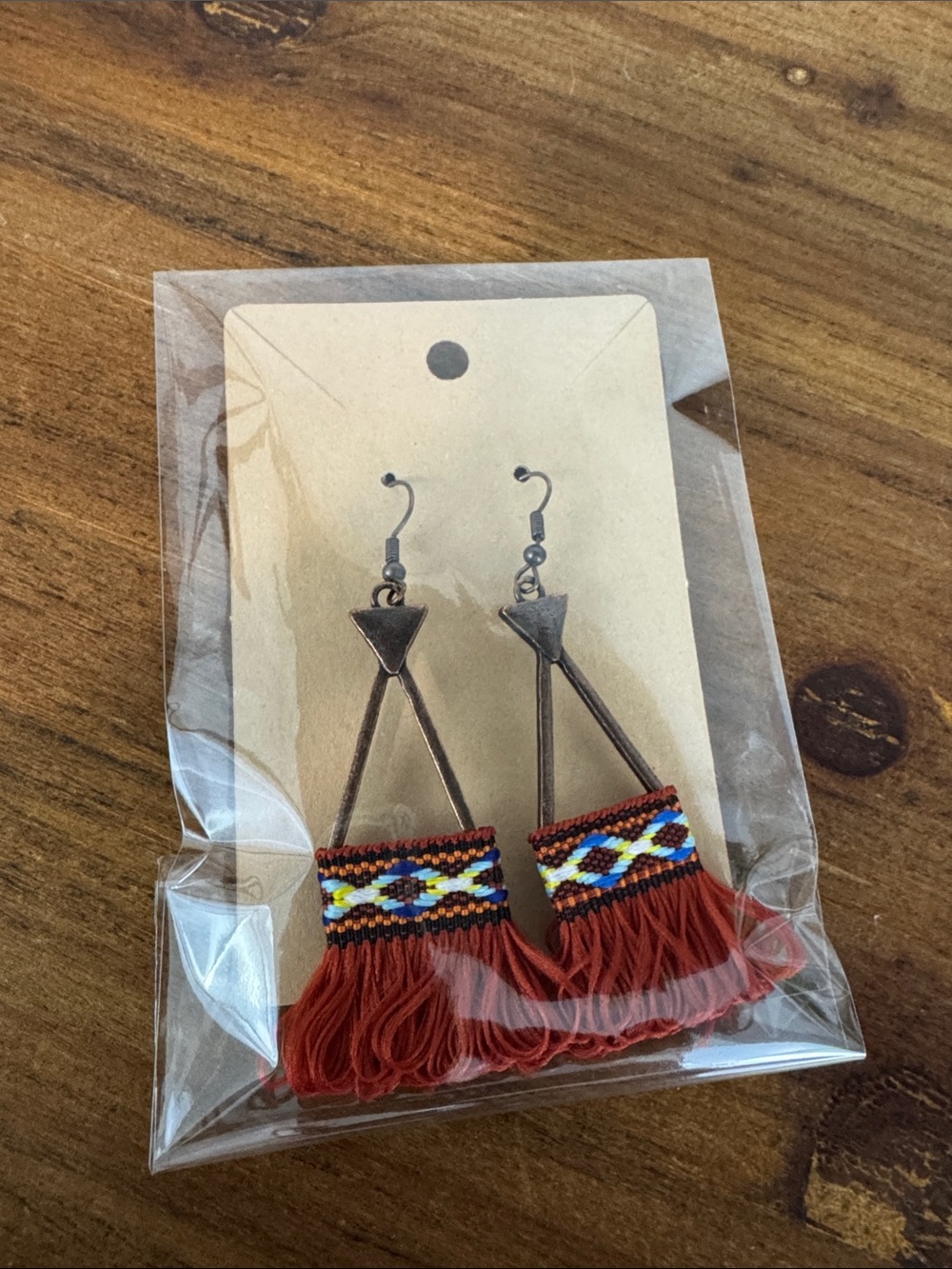 Handcrafted Red Beaded Fringe Triangle Drop Earrings